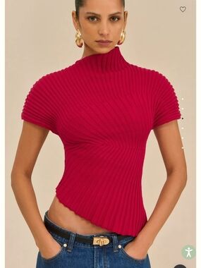 cult gaia Ribbed Mock Neck Top - Berry